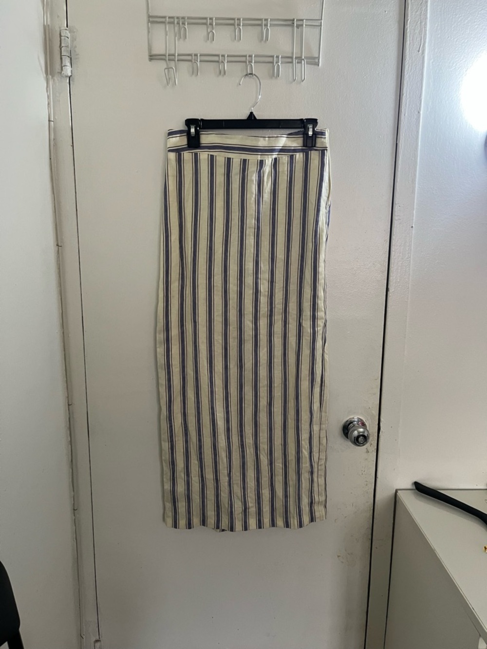 Mango Cream Maxi Skirt with Navy Vertical Stripes